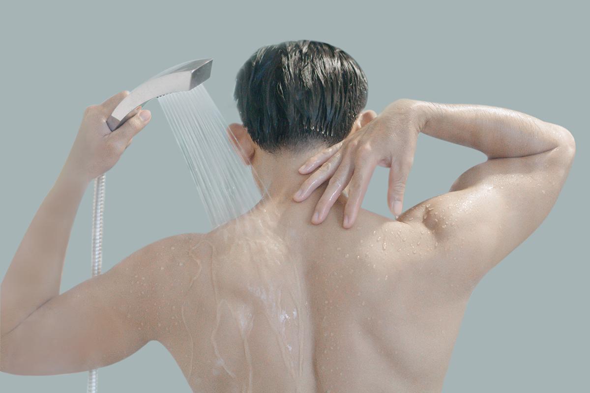 man taking a shower