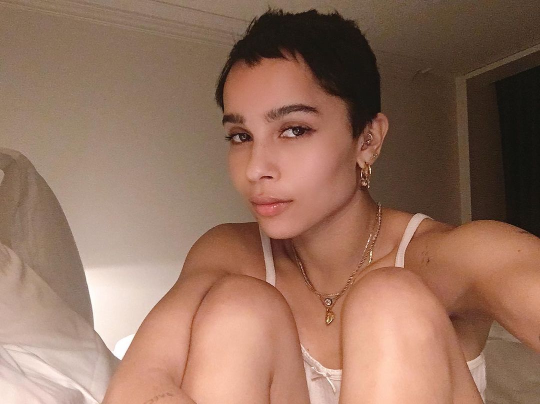 Zoe Kravitz selfie with short pixie cut hair