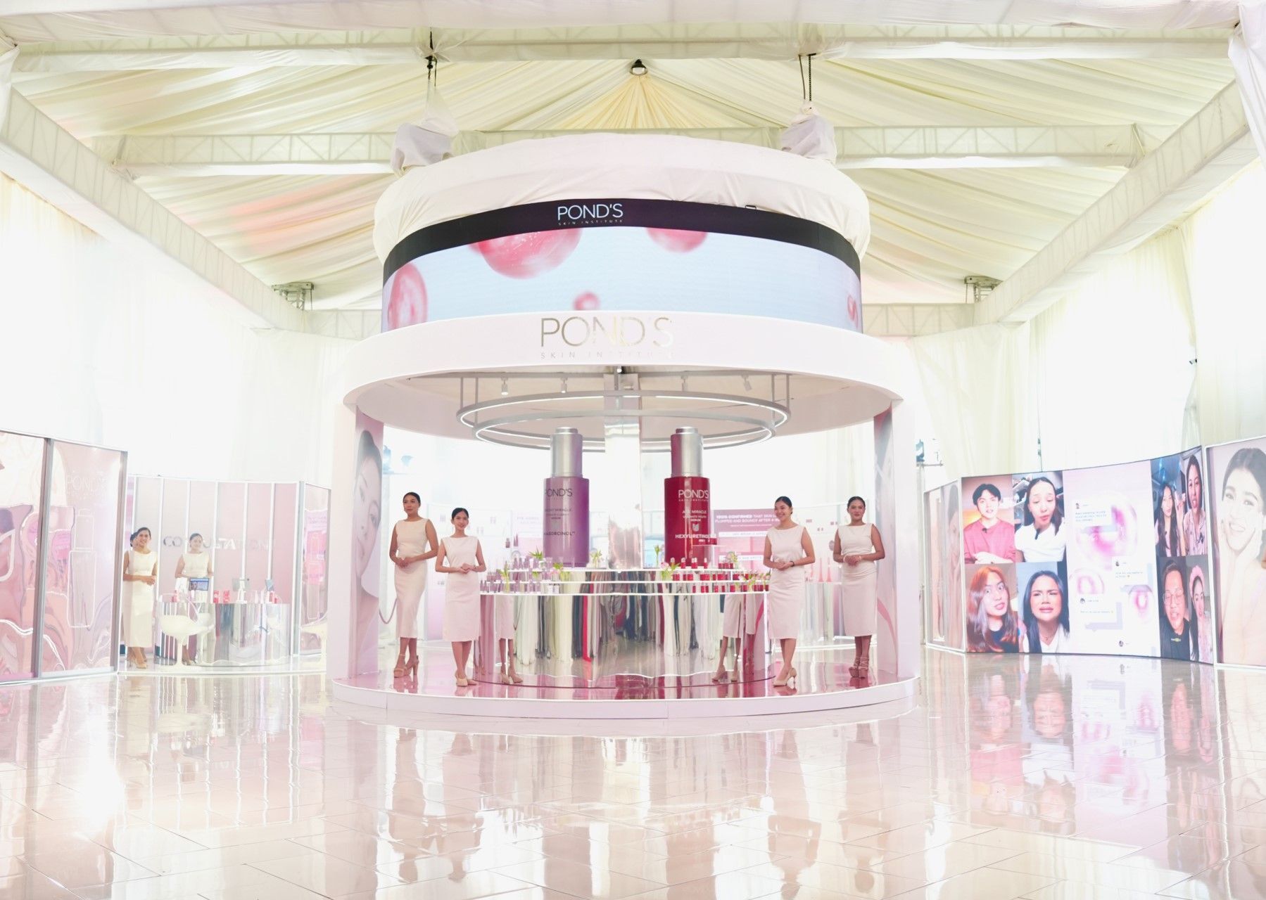 A set-up of products and representatives at a POND’S event.