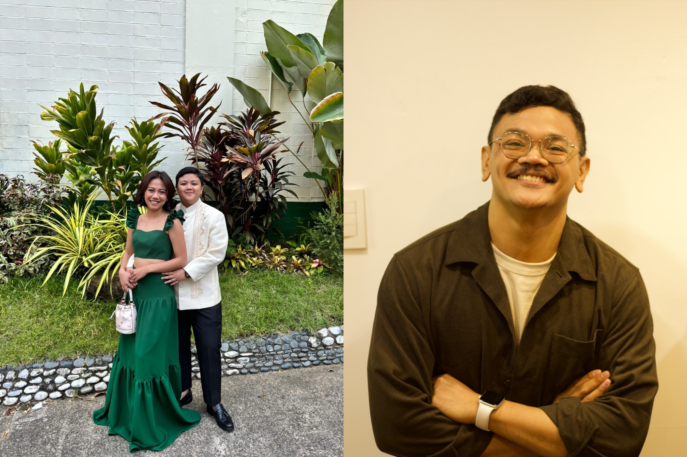 Collage of a couple in formal wear and a man posing.