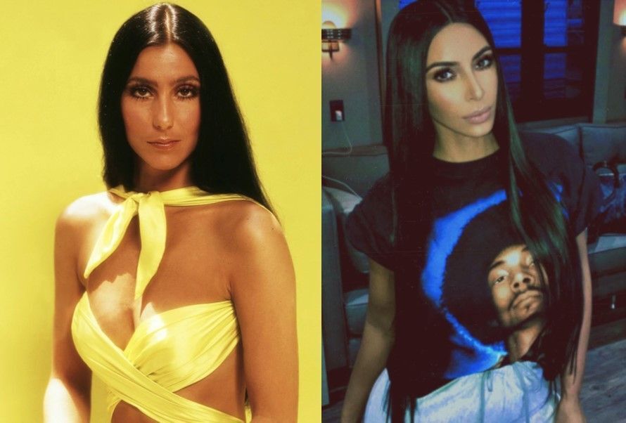 Cher in the 1970s, beside Kim Kardashian.