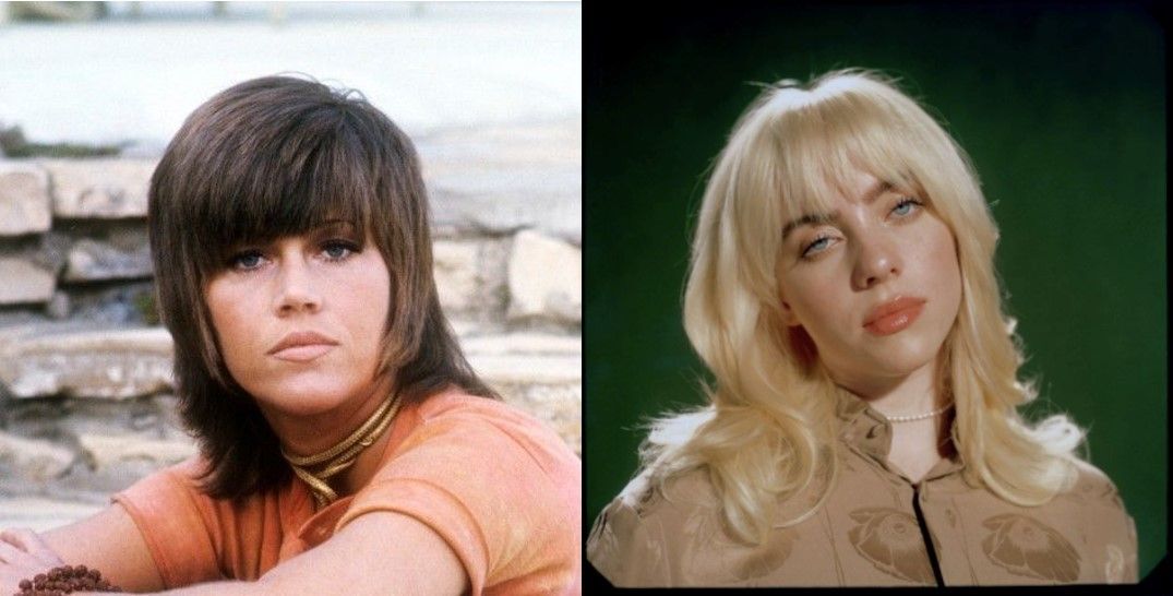 Jane Fonda and Billie Eilish wear a shag mullet.