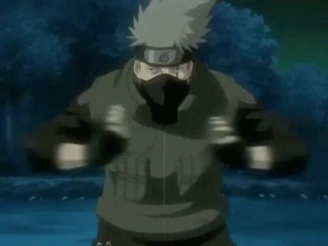 A gif of a character from Naruto doing quick hand moves.