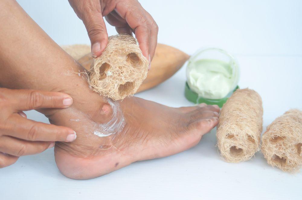 Using loofah on ankles 