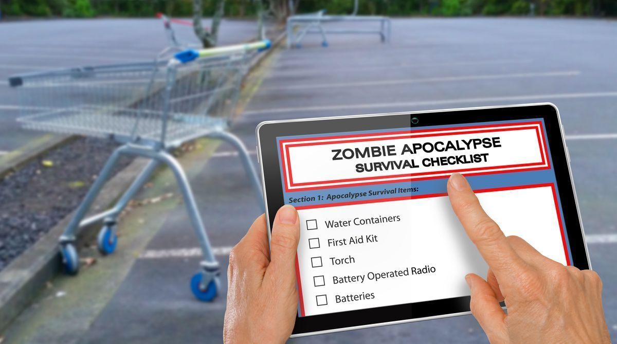 Zombie apocalypse survival checklist on a tablet