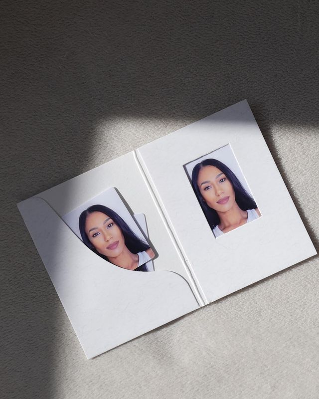 Two headshots of a woman with long, dark hair.