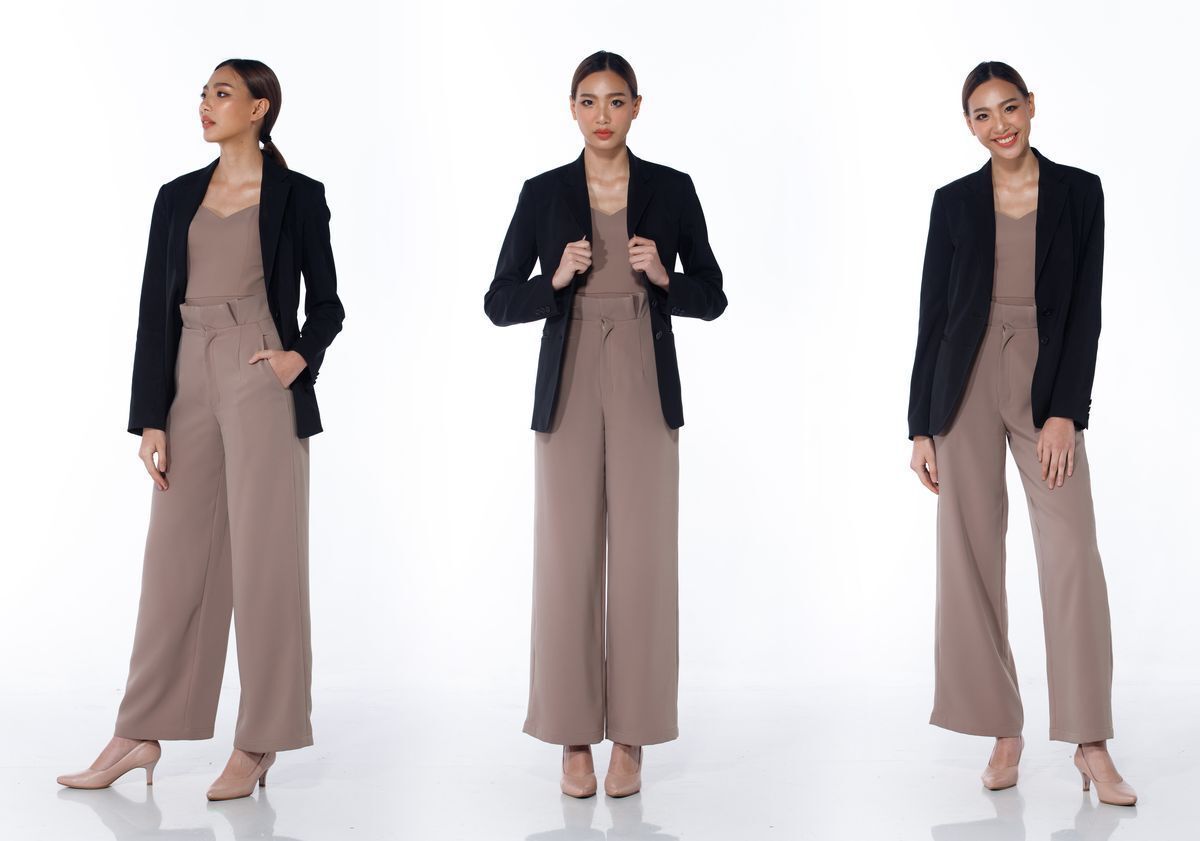 A confident woman dressed appropriately for the office