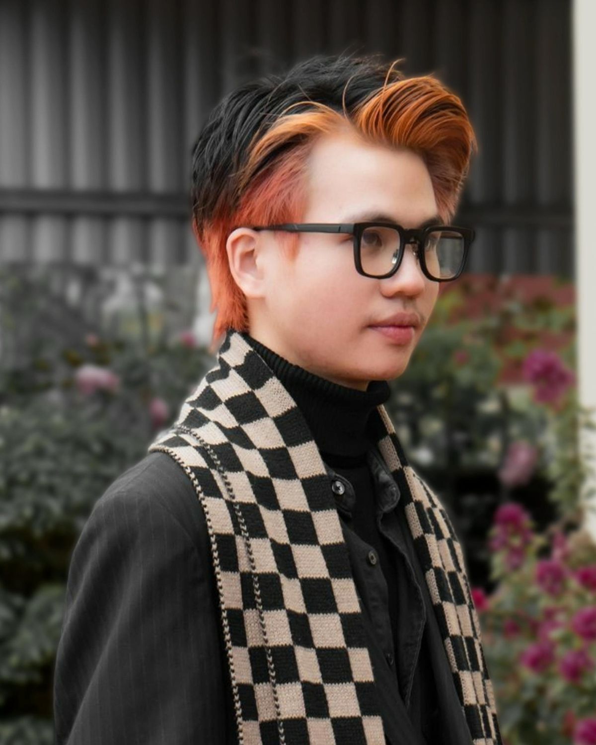 Tóc layer nam ngắn nhuộm ombre hai màu đen và cam