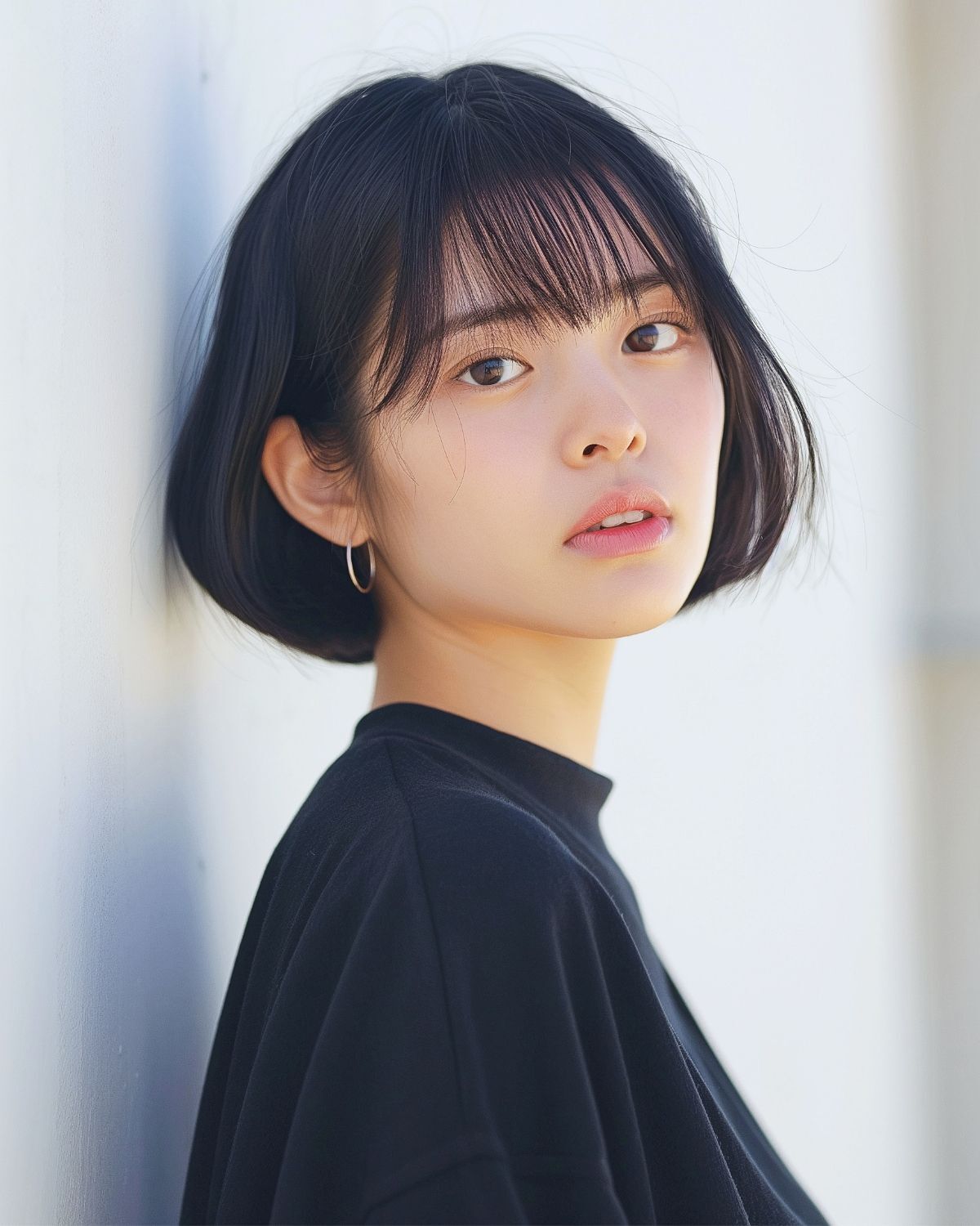 Tóc mái ngang uốn cụp đuôi