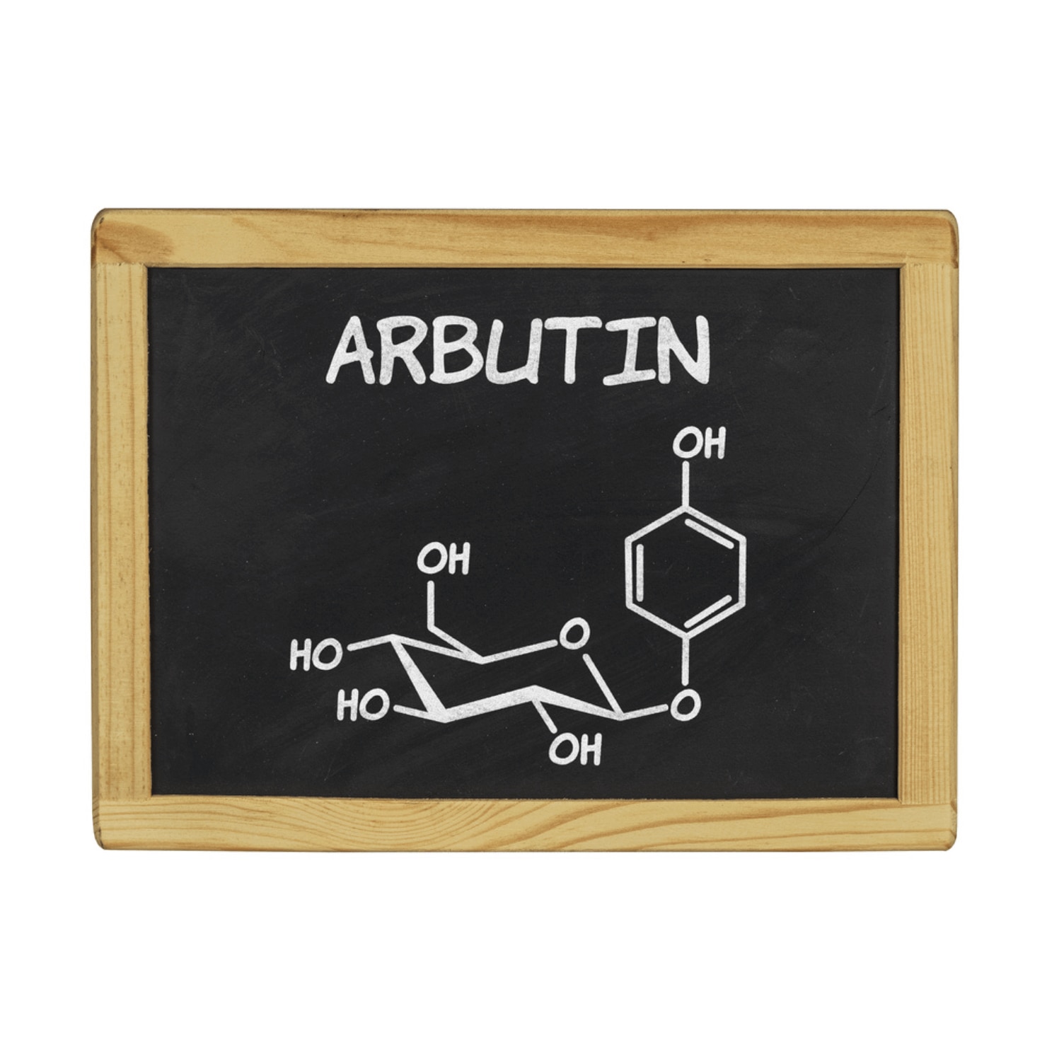 alpha arbutin là gì bảng đen minh họa công thức hóa học của arbutin bằng phấn trắng