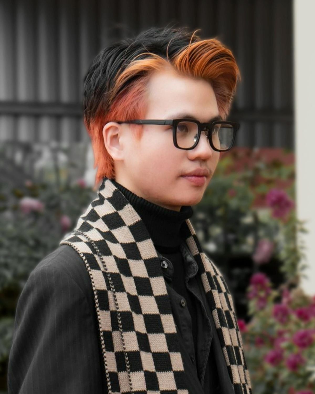 Tóc nam 2 màu đen - cam sáng