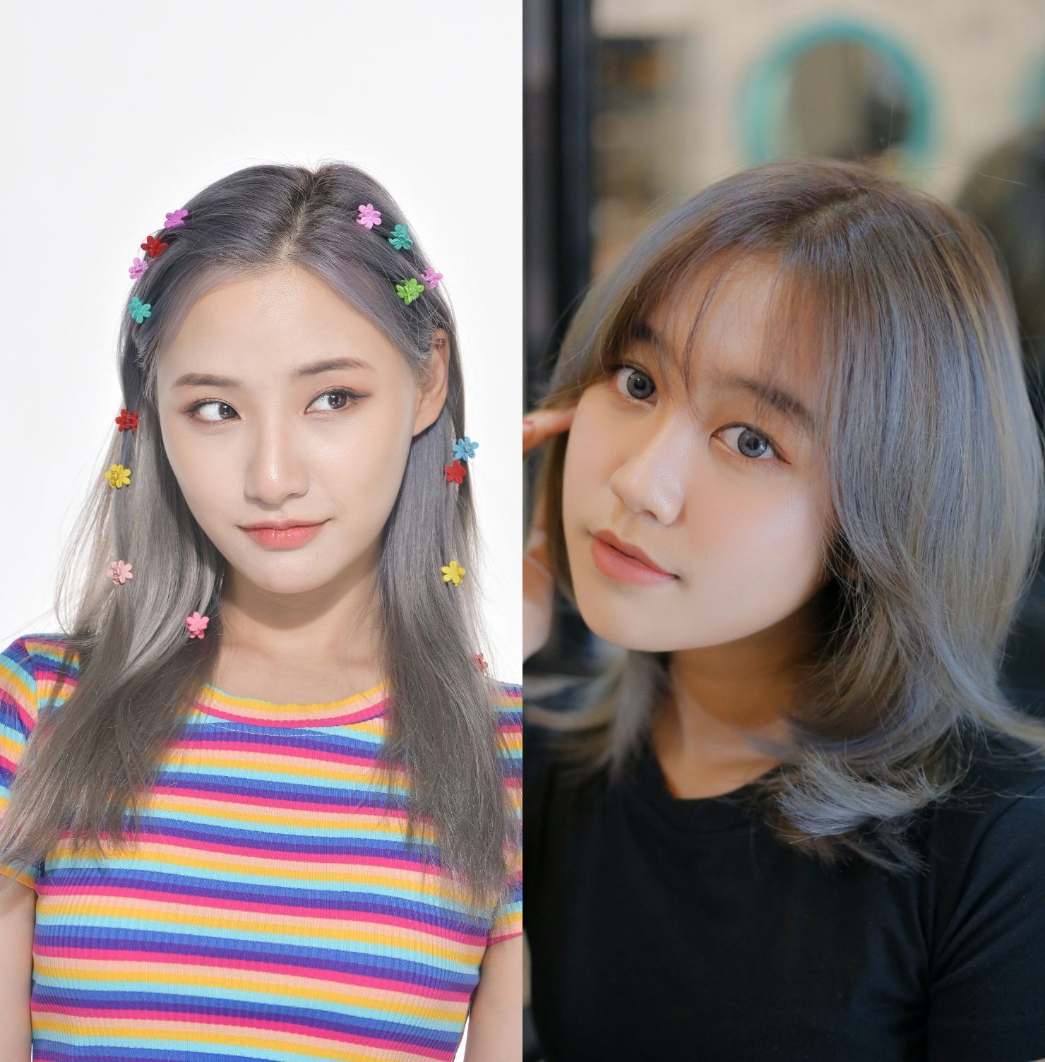 Tóc màu xám khói trầm pha màu tro