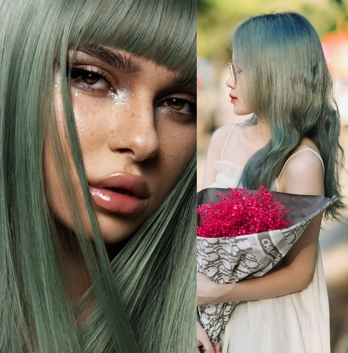 Tóc màu xám khói trầm pha màu rêu xanh 