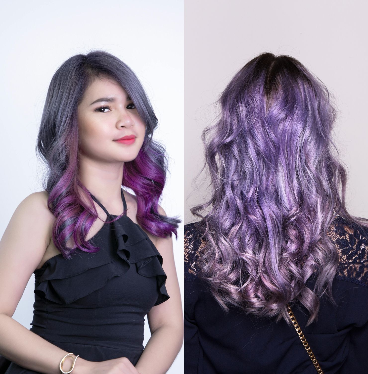 Tóc màu xám khói trầm ombre tím