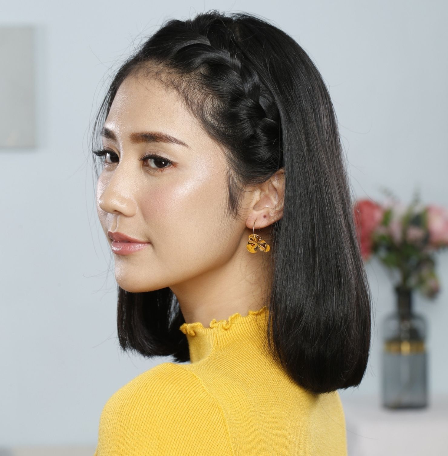 Tóc ngắn ngang vai thẳng tự nhiên