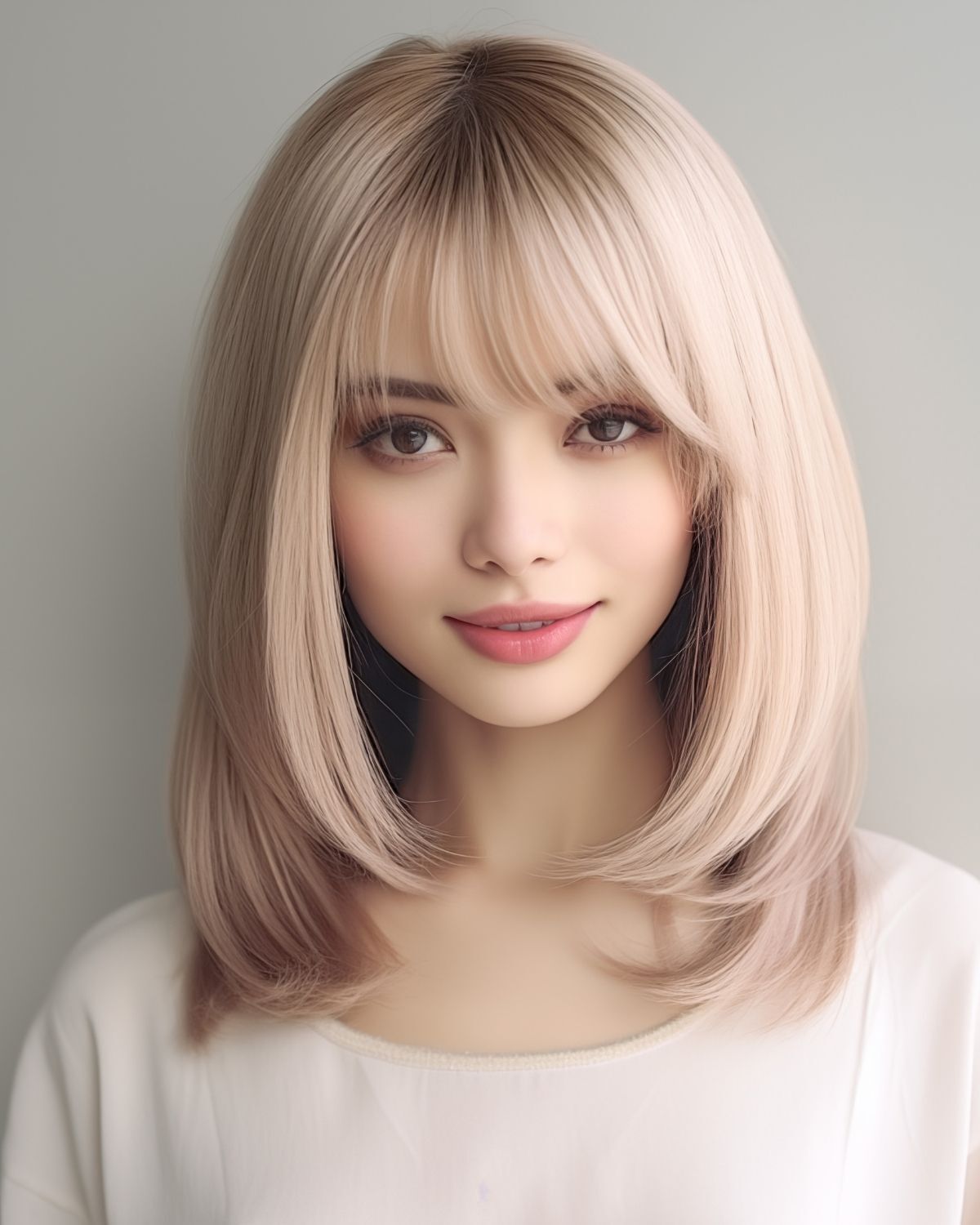 Tóc lỡ tóc layer lỡ cô gái có mái tóc màu vàng khói đang nhìn thẳng vào ống kính mỉm cười 