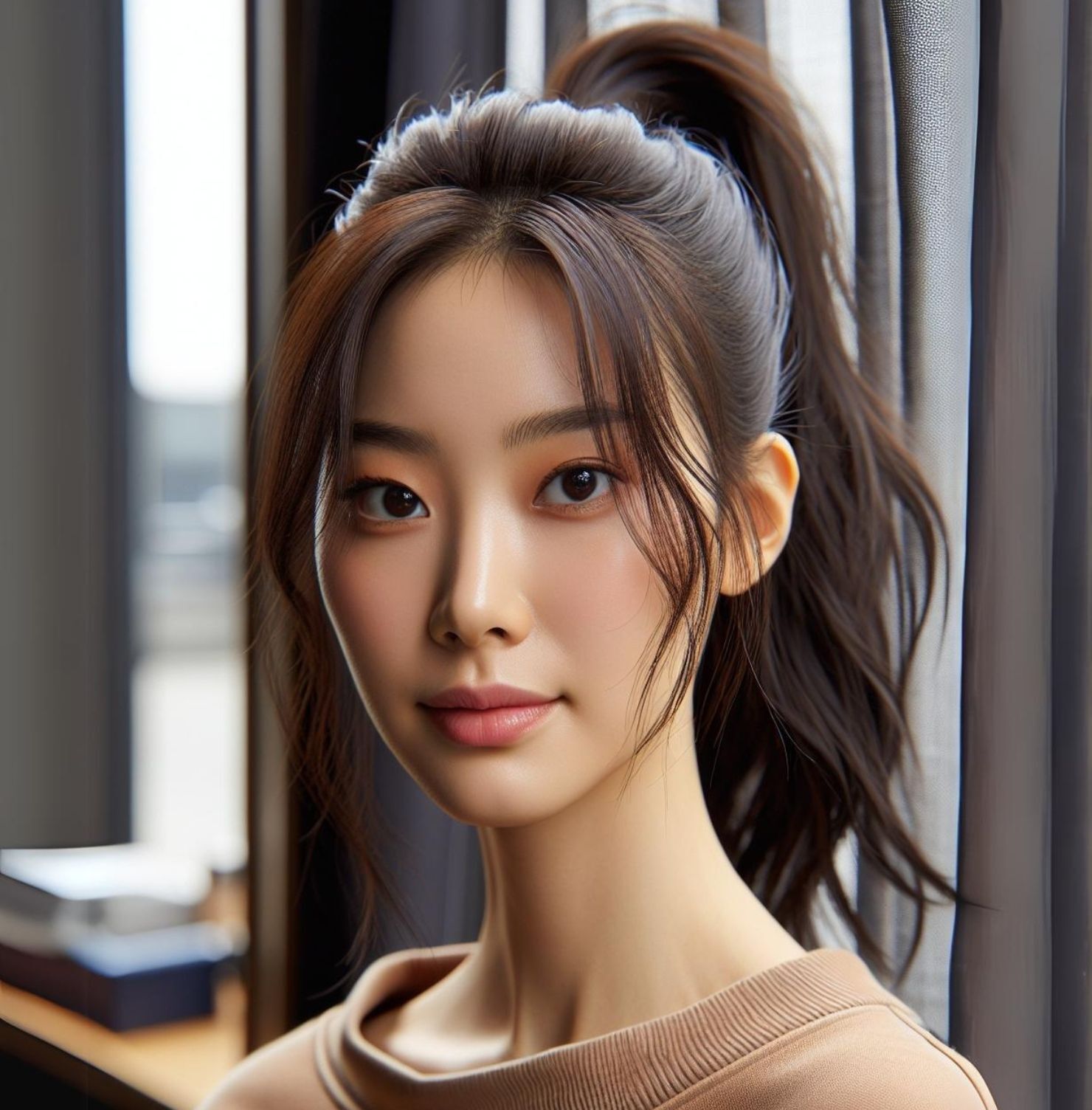 Kiểu tóc mái bay uốn nhẹ buộc cao