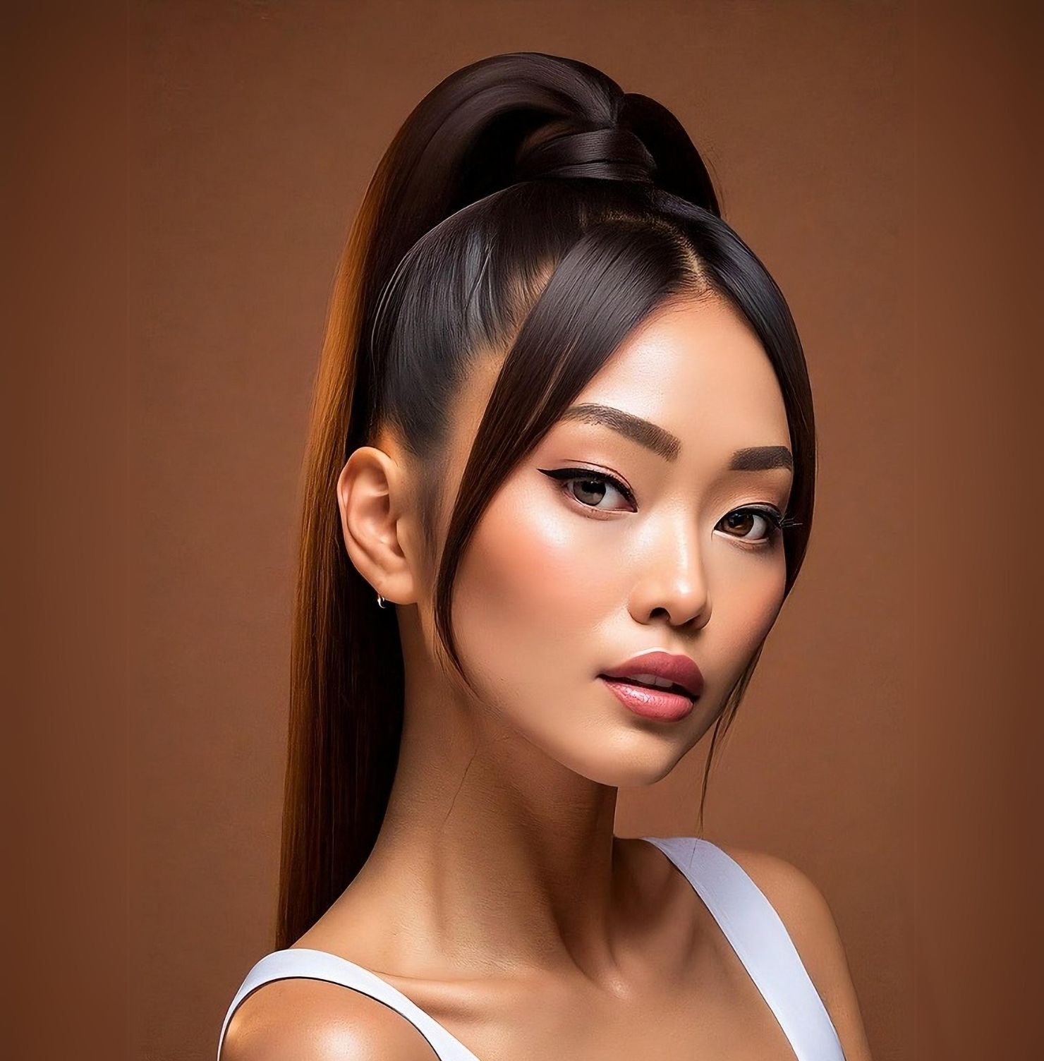 Tóc mái bay buộc cao duỗi thẳng