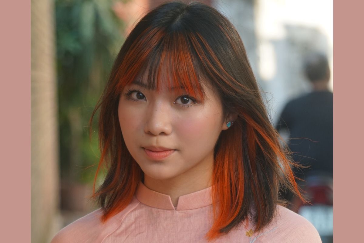 29 mẫu gẩy light tóc ngắn cho nữ và nam đẹp nhất cô gái mặc áo dài màu hồng tóc đen cam
