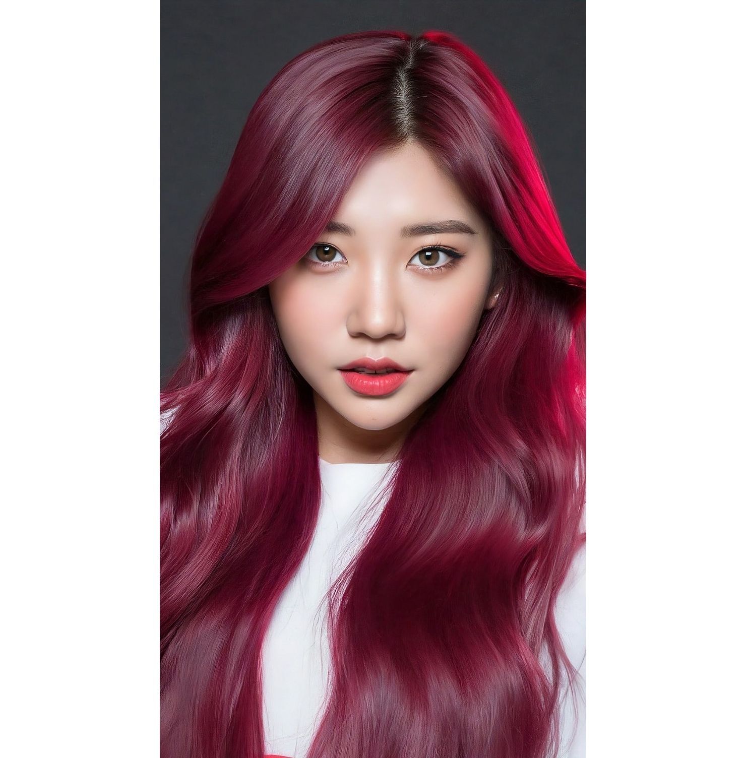 Tóc nhuộm màu phúc bồn tử kết hợp mái bay