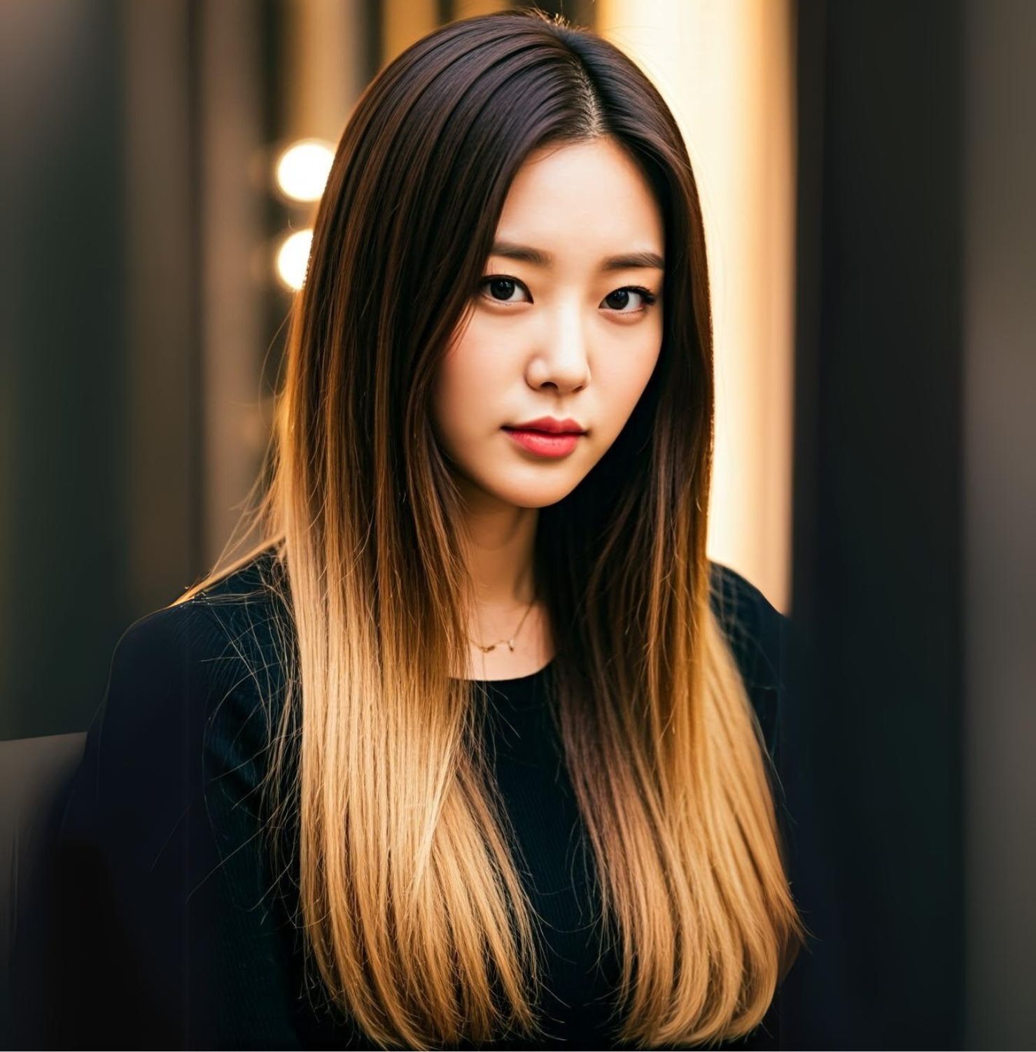 Tóc dài không mái nhuộm balayage
