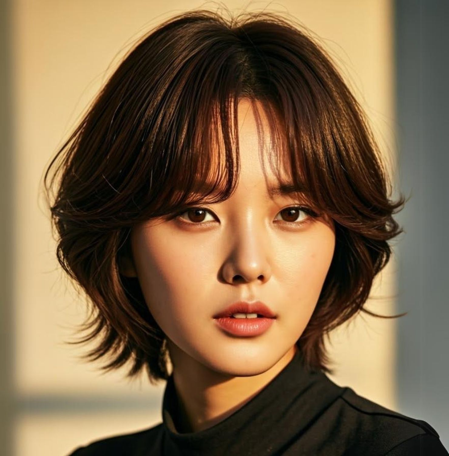 Tóc layer nữ ngắn màu nâu