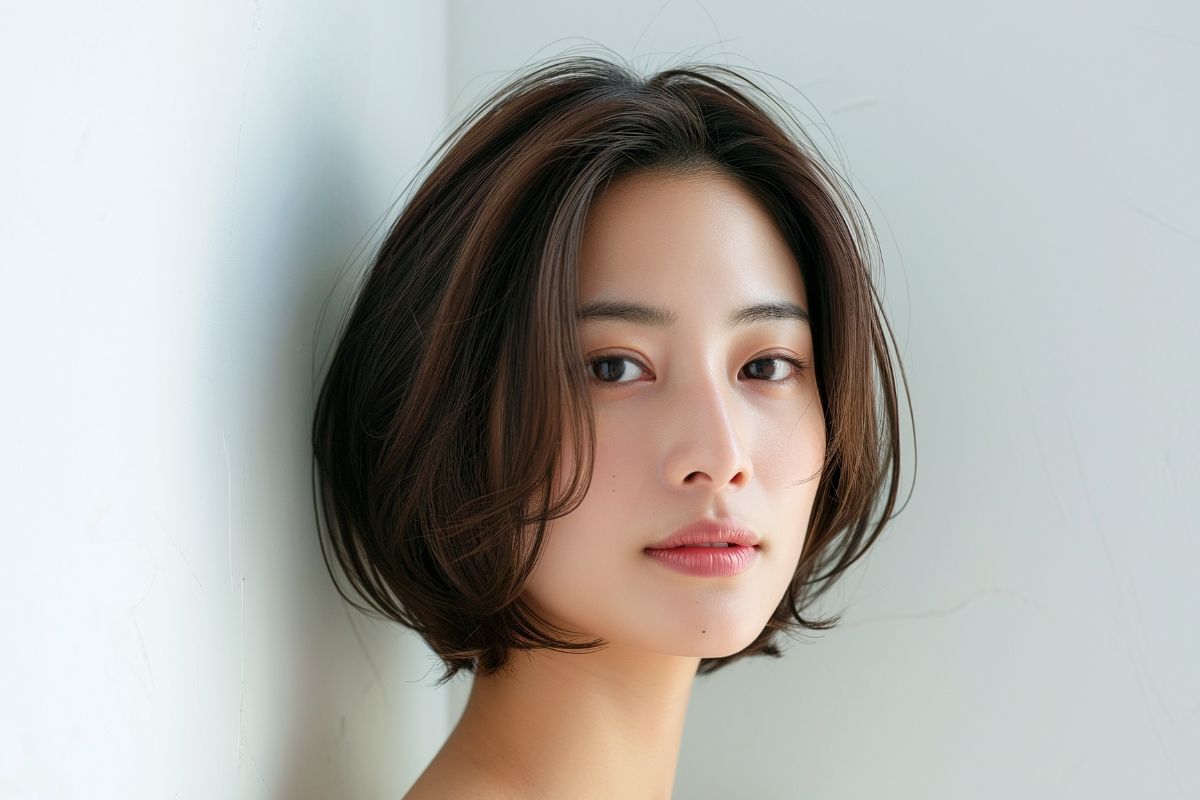 tóc ngắn nữ cá tính tóc ngắn nữ cá tính mái bay cô gái đang dựa vào tường mặt hướng về phía bên trái 