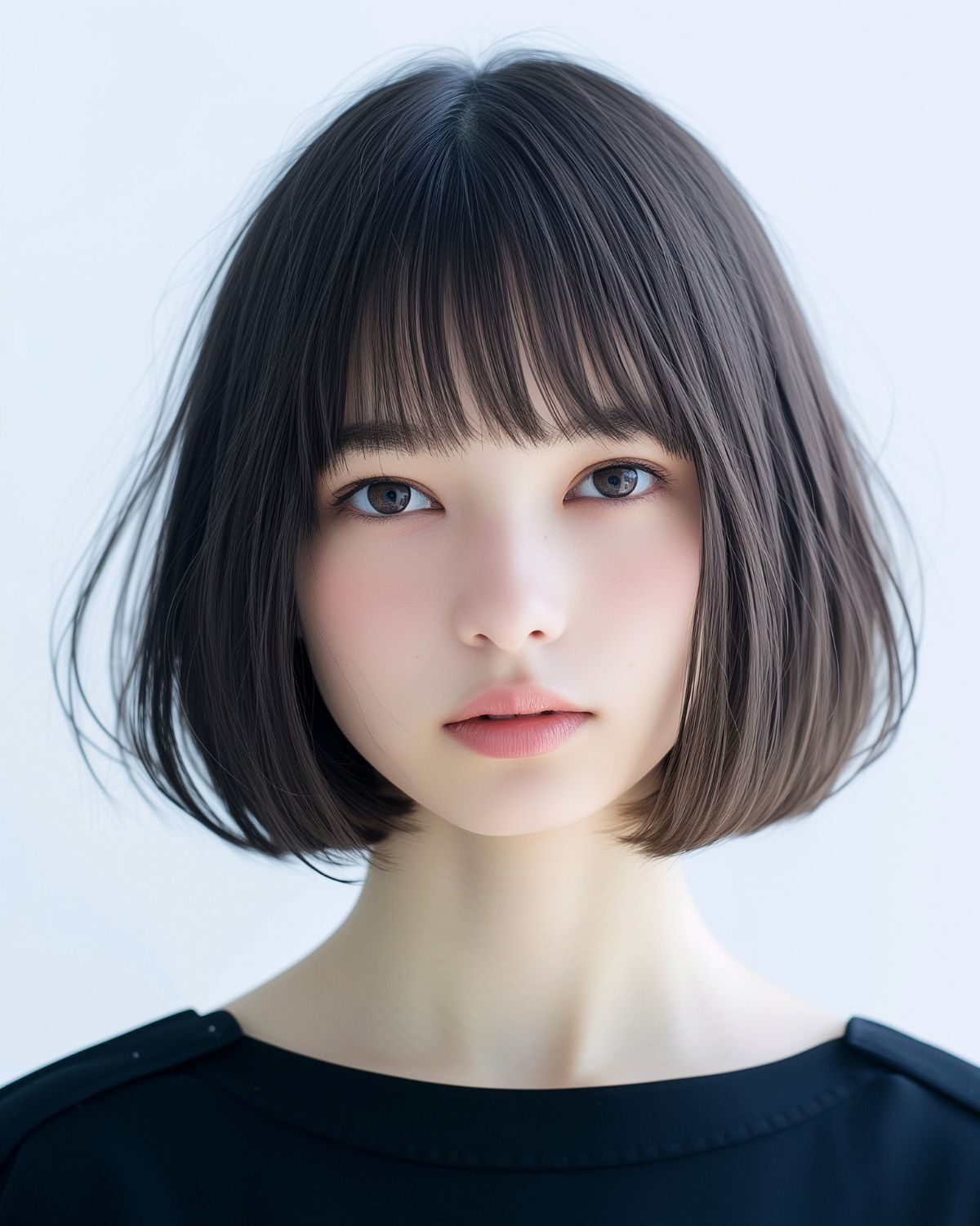 tóc ngắn nữ cá tính tóc ngắn nữ cá tính duỗi phồng ảnh chân dụng chụp chính diện cô gái mặc áo váy màu đen 