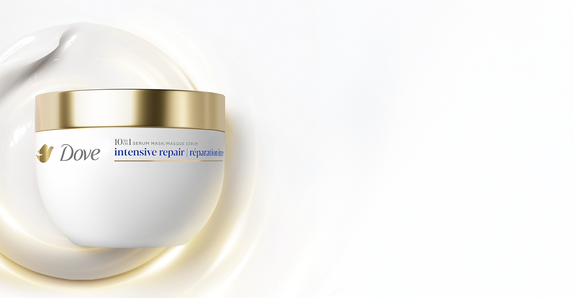 Product image of the Dove Bond Strength 10-in-1 Serum Mask on a textured background