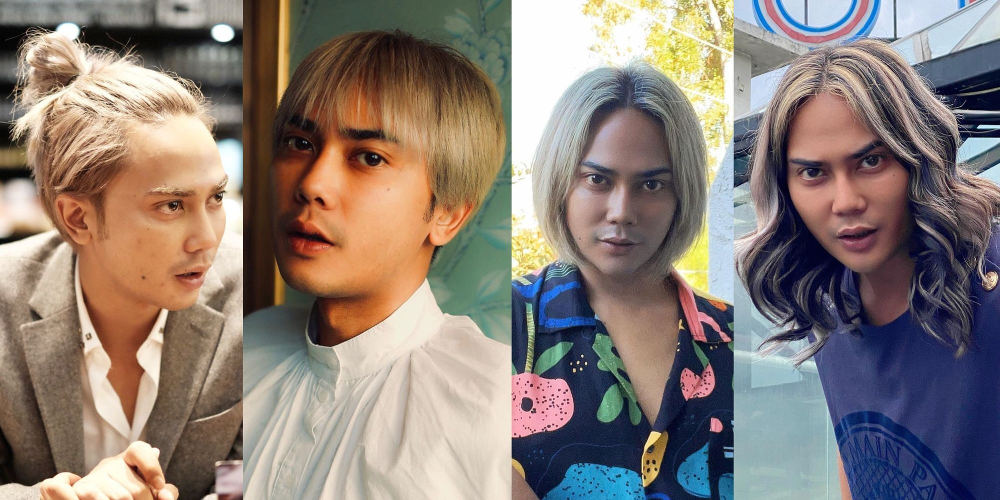 Kumpulan foto Bimo Permadi dengan beberapa gaya dan warna rambut blonde.
