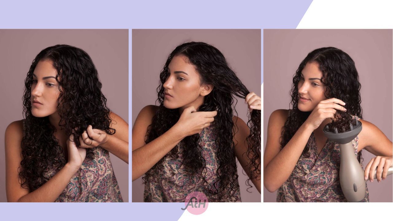 wanita dengan rambut keriting menggunakan diffuser