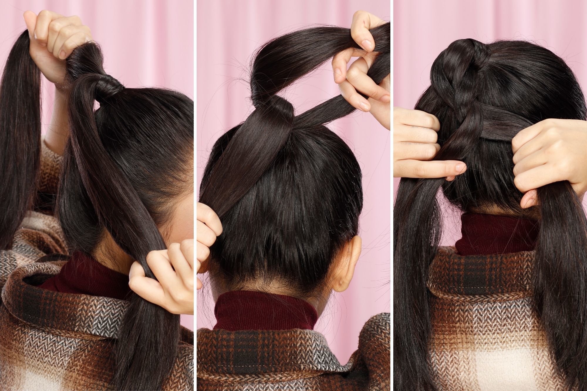 wanita asia dengan rambut hitam panjang dikepang