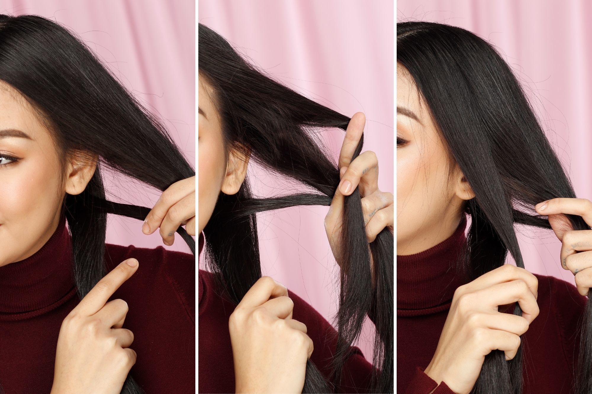 wanita asia dengan rambut hitam panjang dikepang