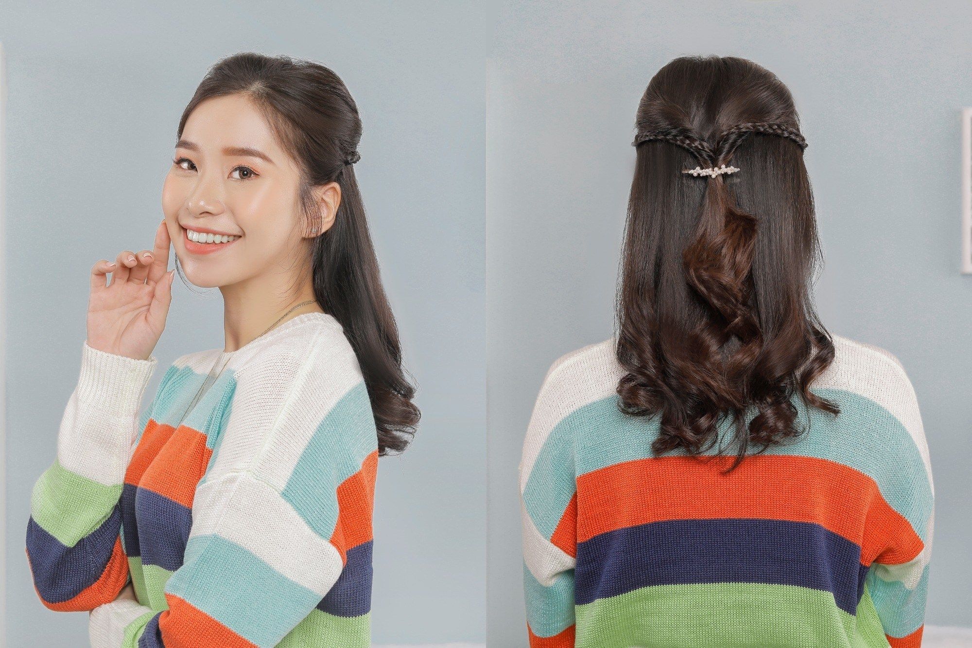 wanita asia dengan rambut panjang dan dikepang