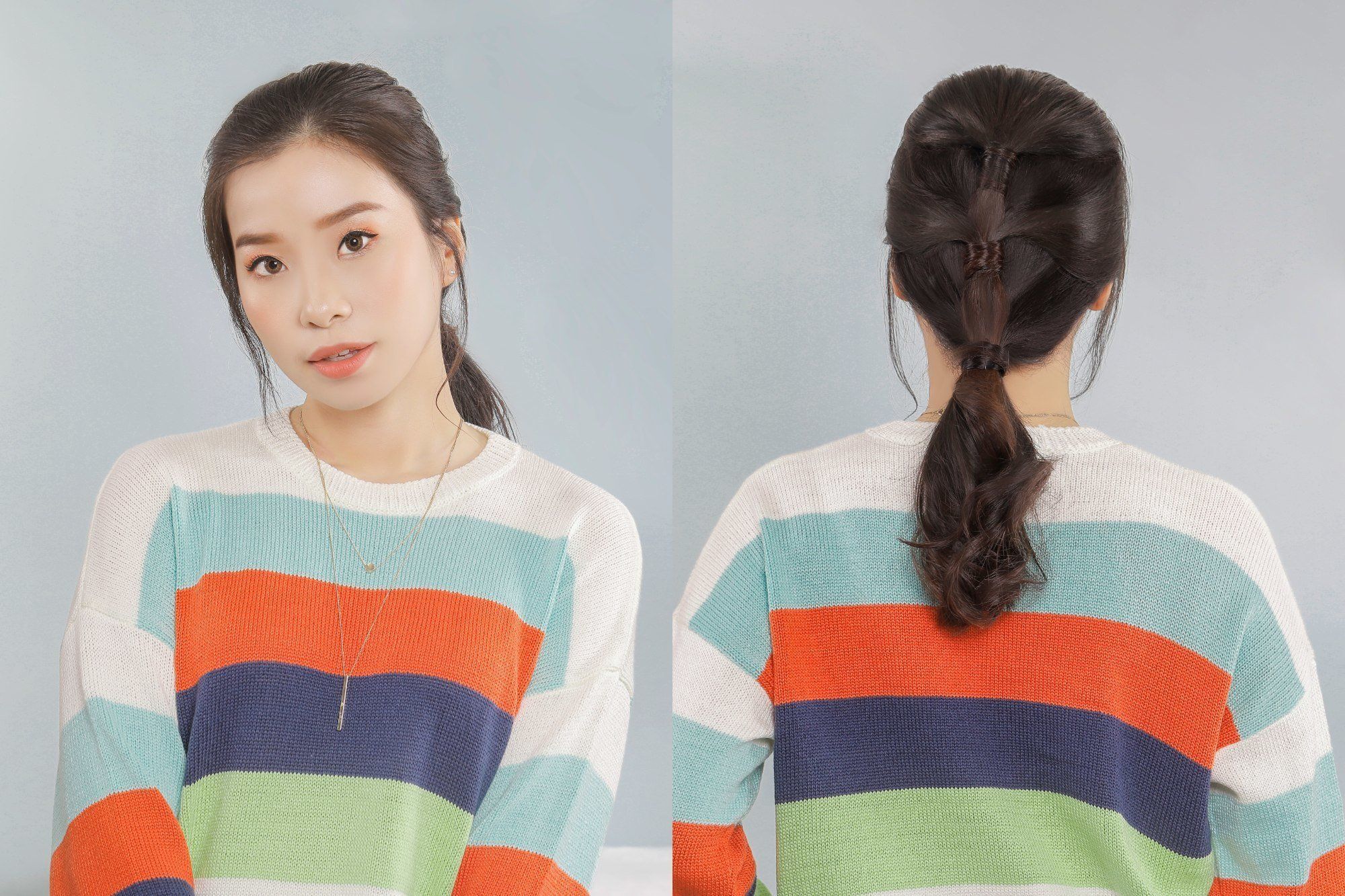 wanita asia dengan rambut panjang dan ponytail