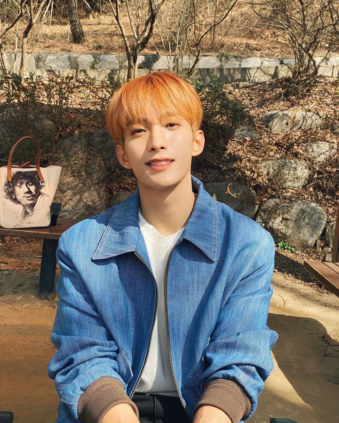 kpop idol dk seventeen dengan rambut cokelat kemerahan hasil bleaching