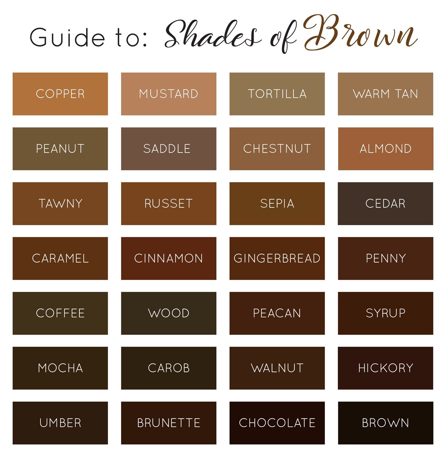 Beberapa jenis-jenis turunan warna cokelat