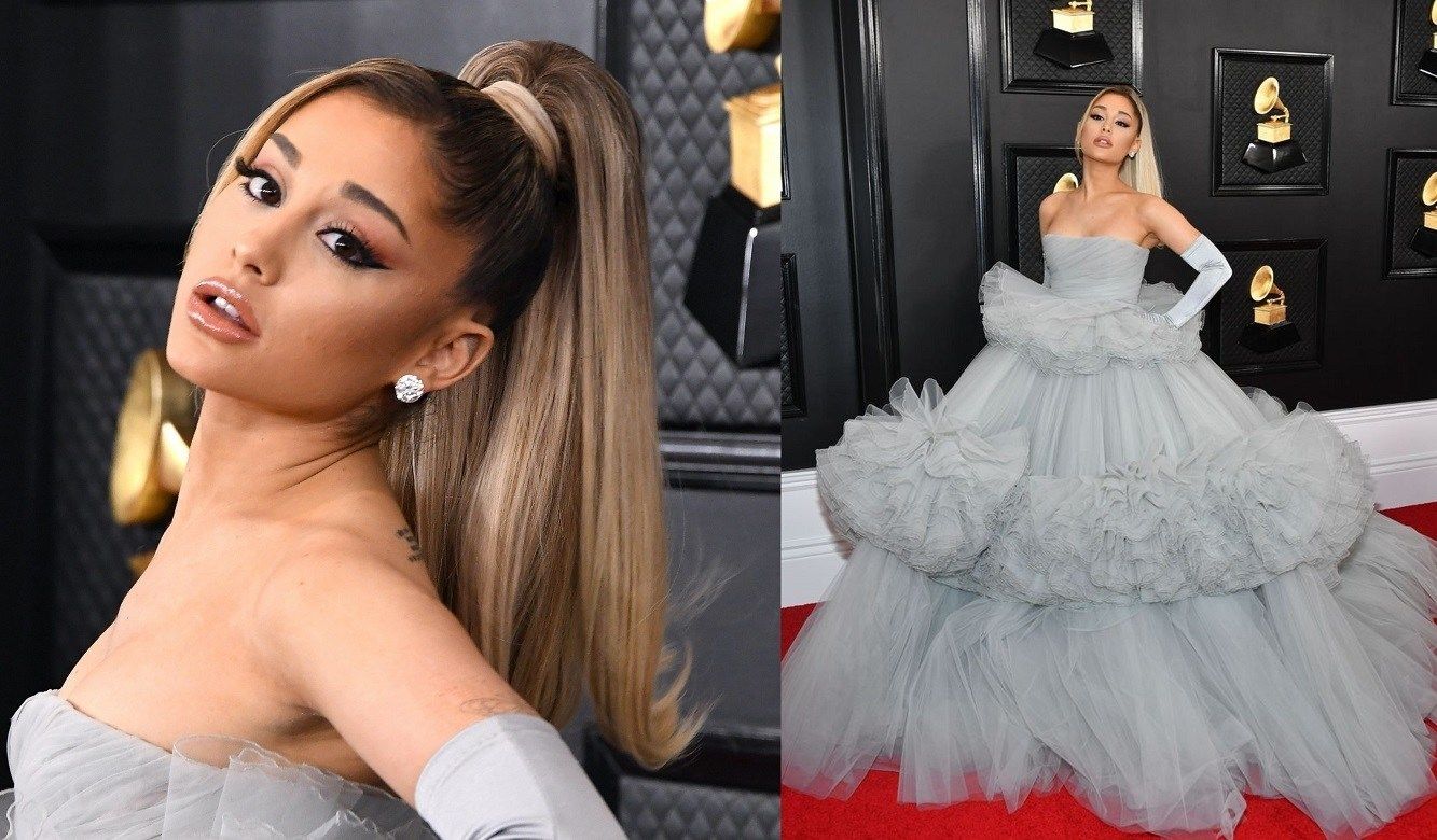 Ariana Grande setia dengan gaya high ponytail-nya yang manis. (Foto: Getty Images)