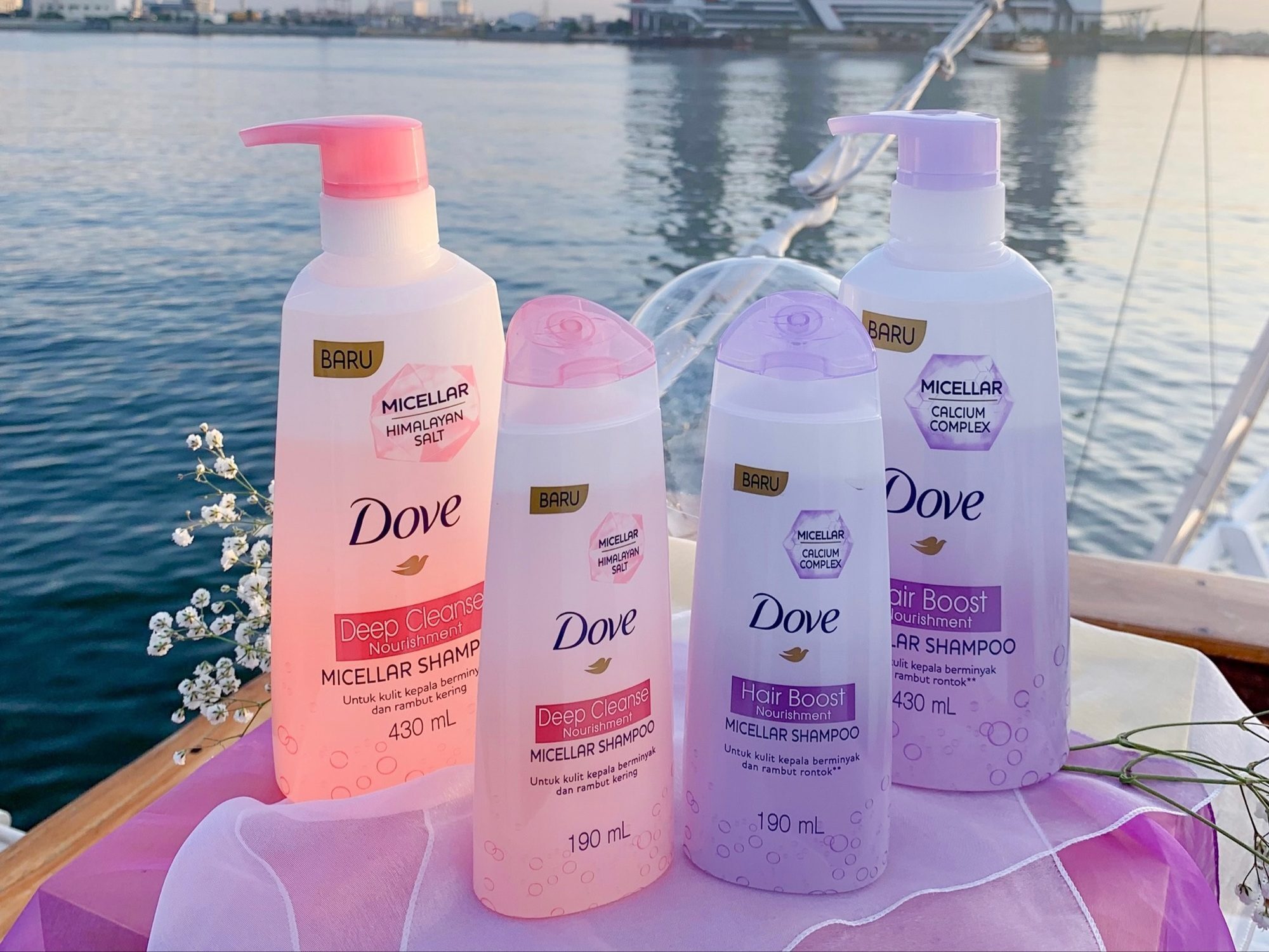 Rangkaian Dove Micellar Shampoo.