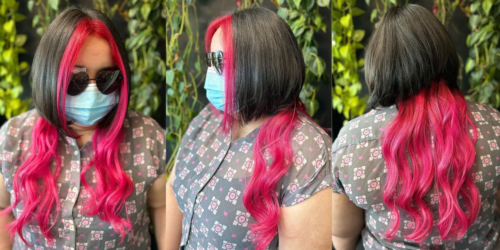 wanita dengan rambut jellyfish warna pink