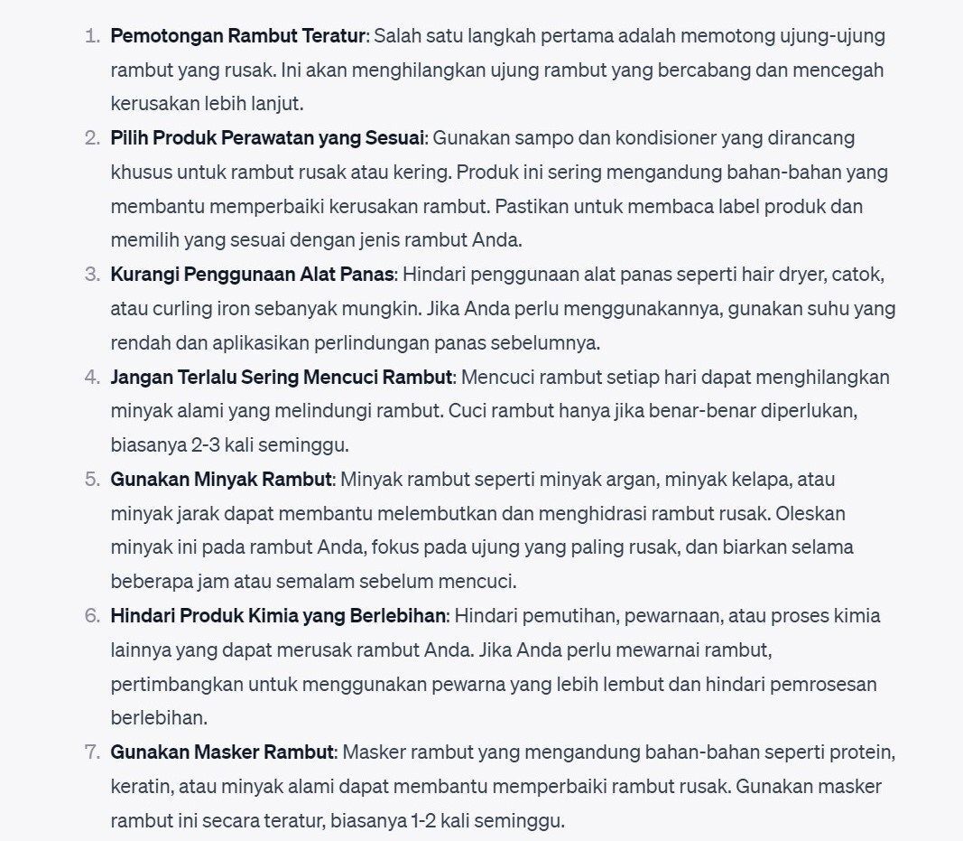 cara merawat rambut rusak versi catgpt