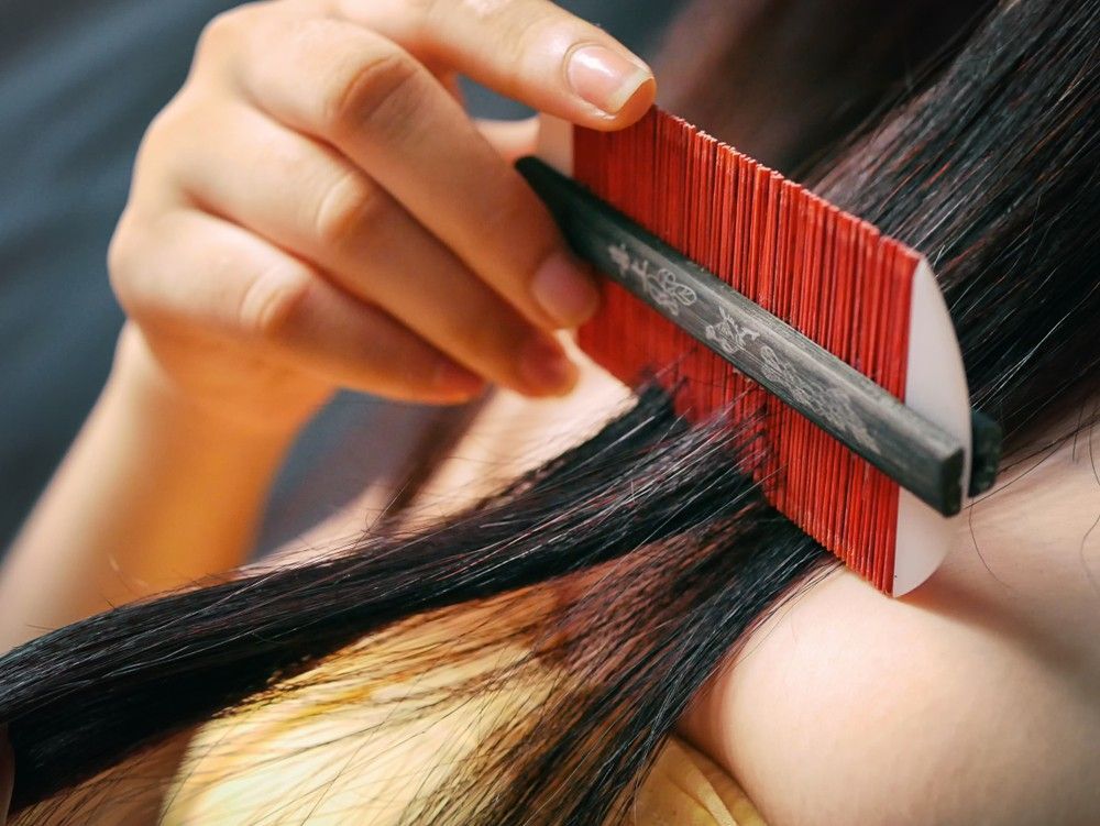 : Seorang wanita menghilangkan kutu rambut dengan sisir serit