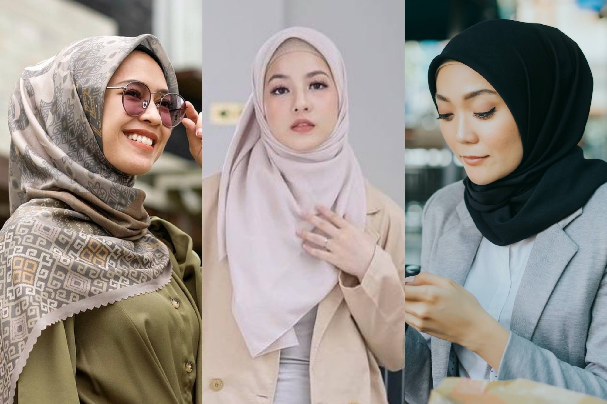 3 wanita asia dengan gaya kerudung segi empat