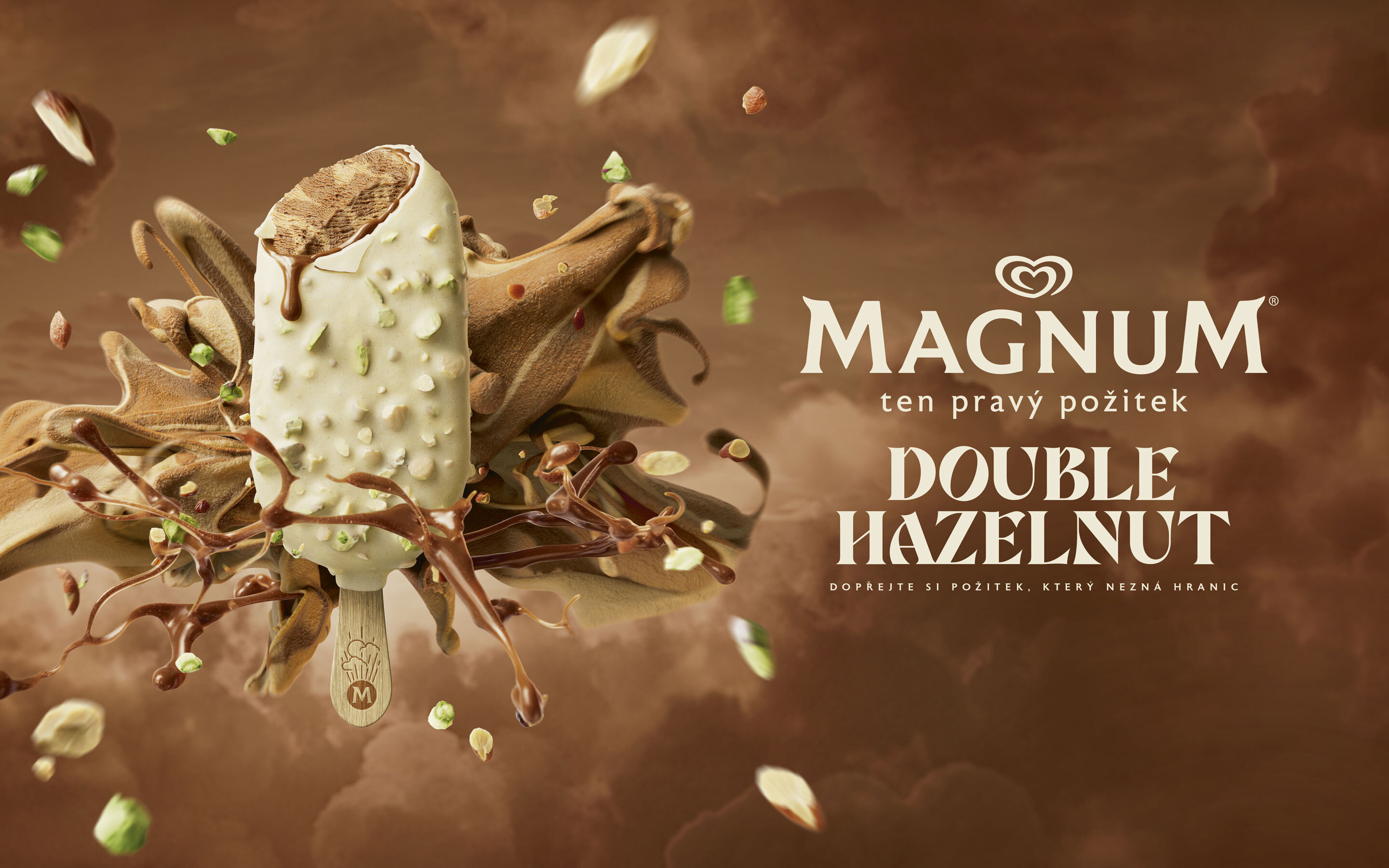 Magnum Double Hazelnut lískooříšková zmrzlina a zmrzlina s mandlovou příchutí v bílé čokoládě pro milovníky oříškové dokonalosti.
