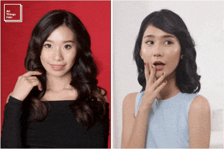 gif wanita asia dengan rambut panjang dan pendek bergelombang