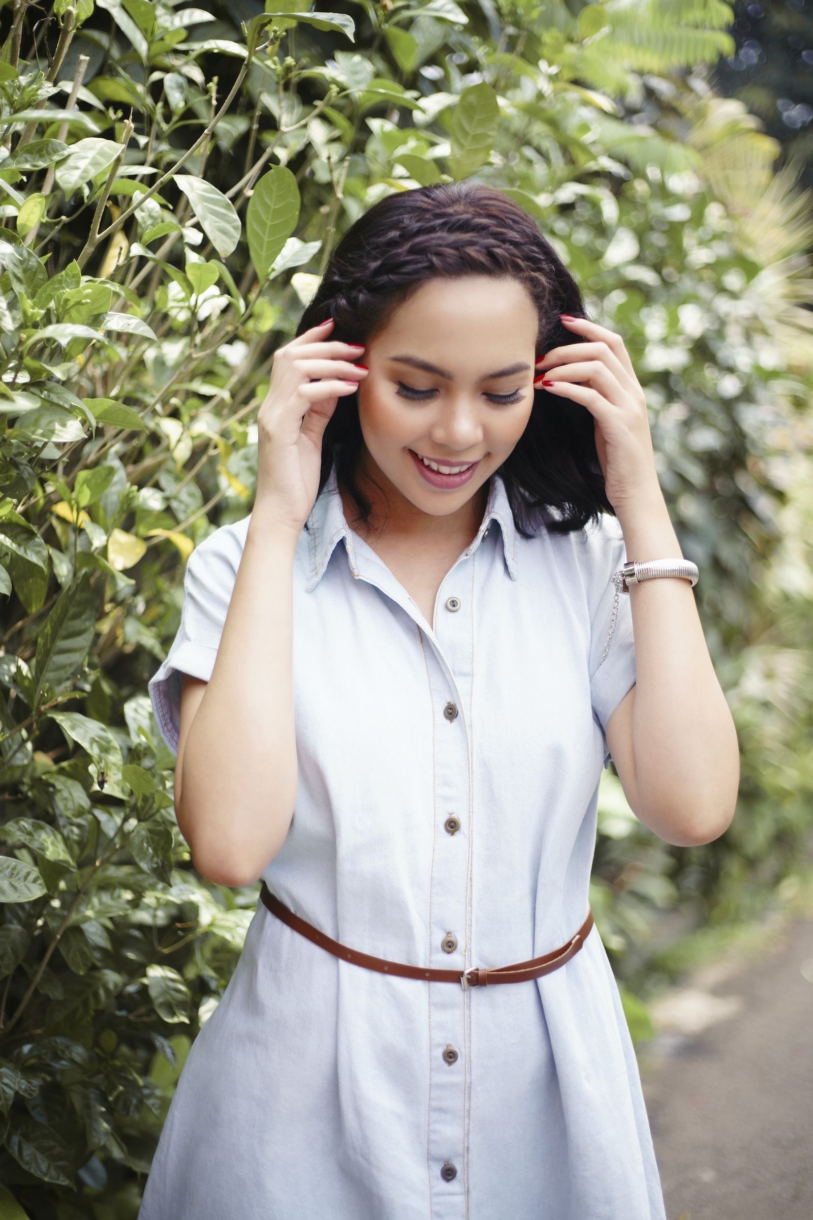 gaya rambut double headband braid