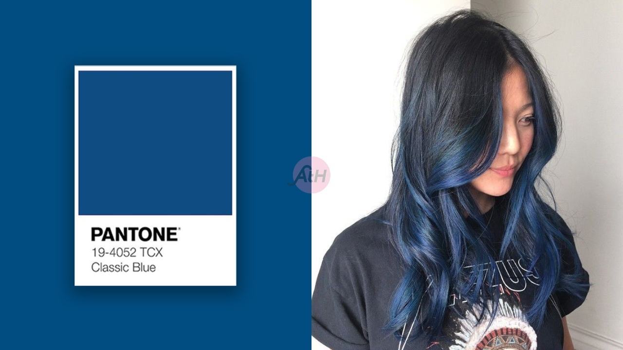 wanita asia dengan warna rambut pantone 2020 biru