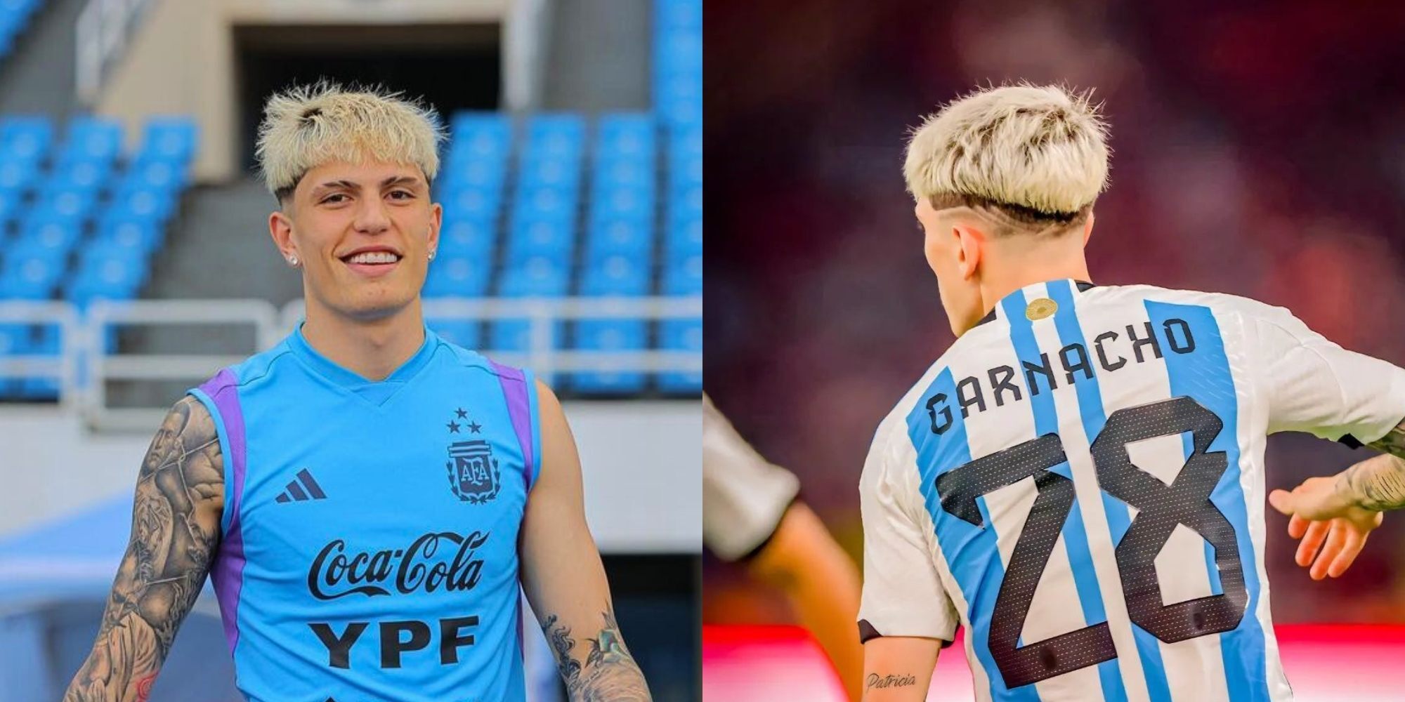 pemain sepak bola argetina alejandro garnacho dengan rambut bowl cut pirang