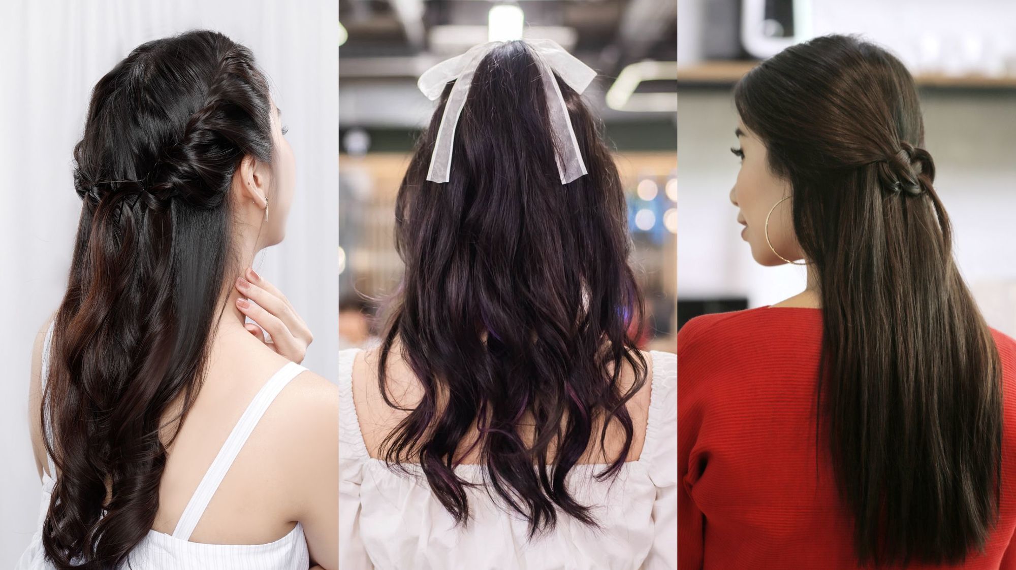 ผู้หญิงเอเชียผมยาว มัดผมครึ่งหัว