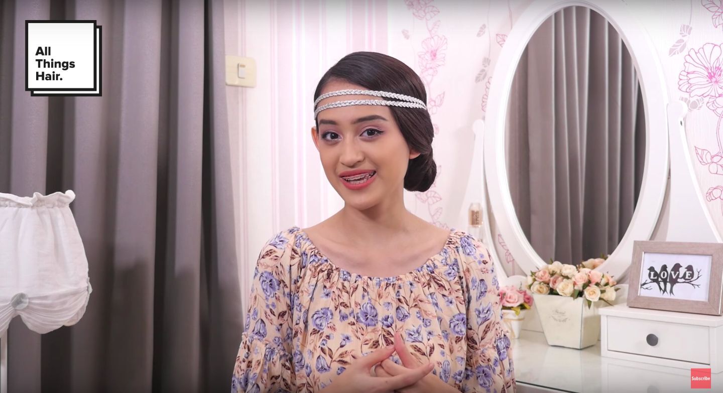 Nadya Aqilla dengan model rambut retro
